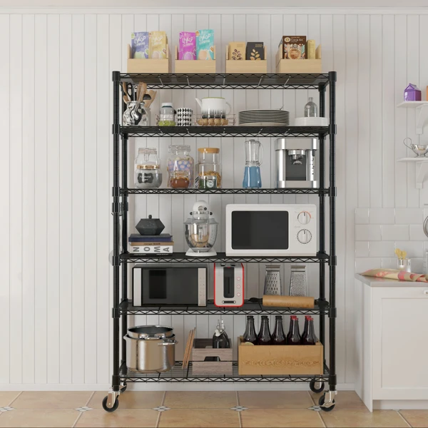 6-Tier disassembly and free assembly NSF-Certified Steel Wire Shelving with Wheels view 2