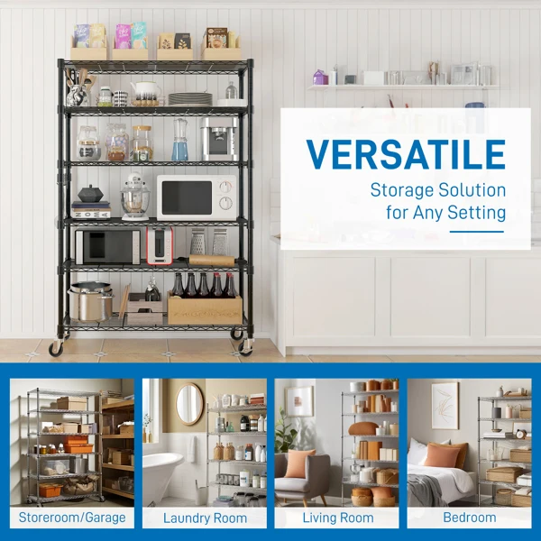 6-Tier disassembly and free assembly NSF-Certified Steel Wire Shelving with Wheels view 4