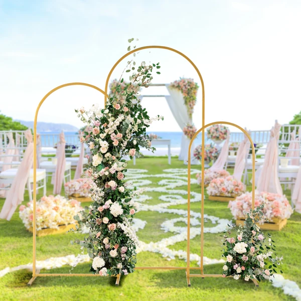 (5.9ft+4.9ft+3.9ft) Three-Piece Set Wedding Arc Top Iron Art Wedding Iron Arch Gold view 3