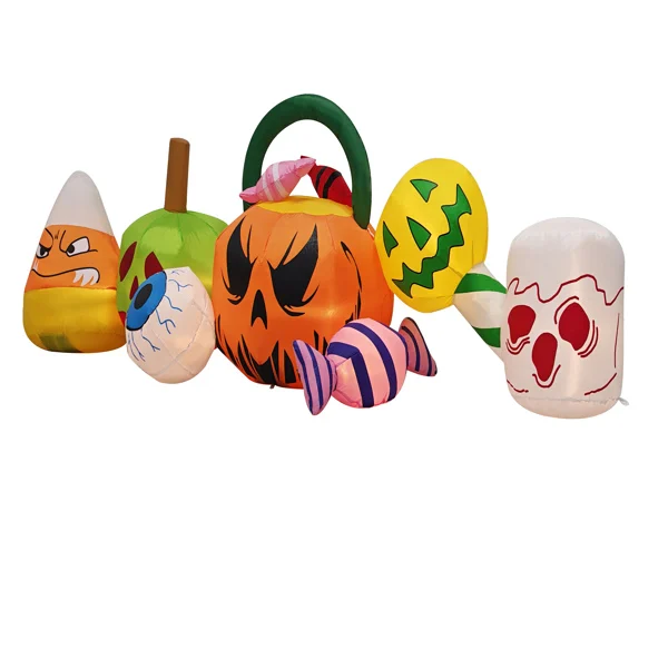 8FT Long Halloween Inflatables Pumpkins Eyeball Candy Outdoor Decorations, Blow Up Yard Decoration with Built-in LEDs Lighted for Lawn Garden Outside Indoor Decor view 3