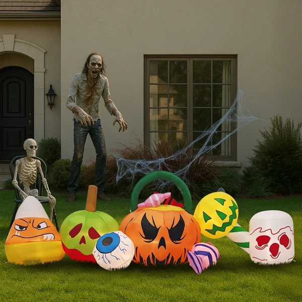8FT Long Halloween Inflatables Pumpkins Eyeball Candy Outdoor Decorations, Blow Up Yard Decoration with Built-in LEDs Lighted for Lawn Garden Outside Indoor Decor view 6