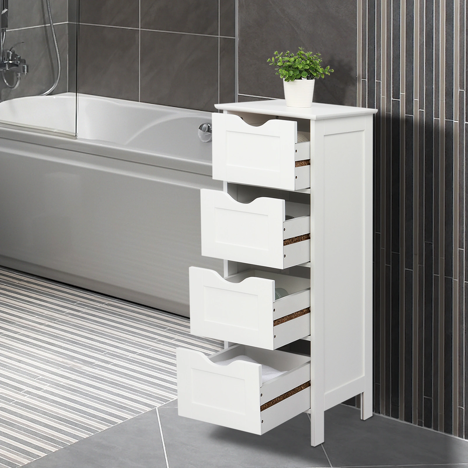 4-Drawer Storage Cabinet, Modern Organizer with Spacious Drawers for Bedroom Living Room Hallway, White