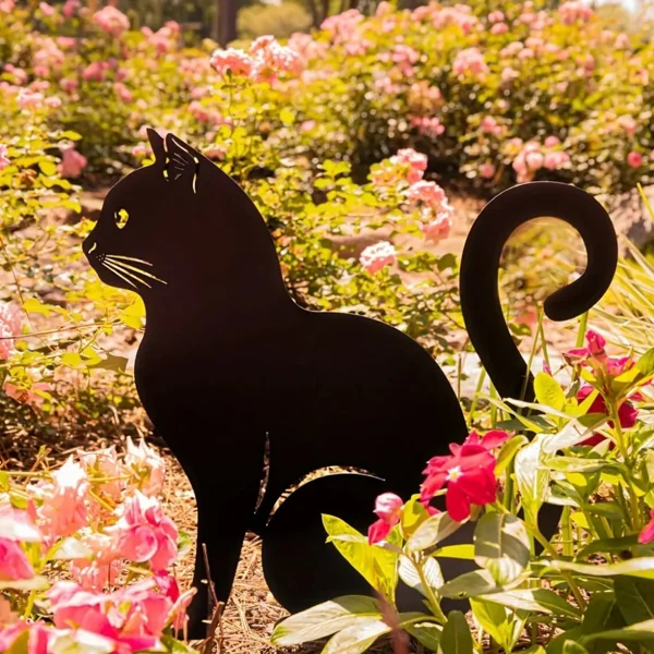 CIFbuy 1pc Rusty Cute Cat Home Garden Stake Decoration - Cute Cat Garden Decor, Silhouette Animal Outdoor Statue for Cat Yard, Garden and Lawn view 5