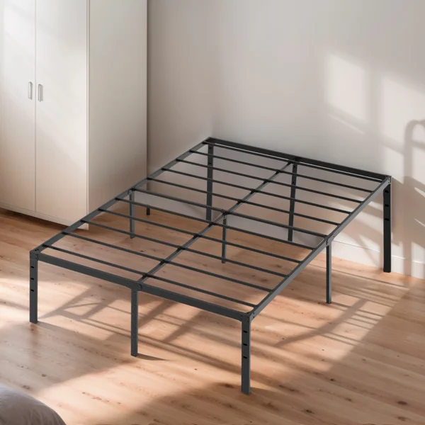 Black Queen Size Simple Basic Platform Metal Bed Frame - 14 Inch Bed Height