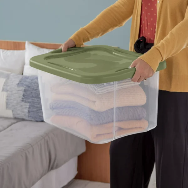 (2 pack)40 Quart Medium Storage Bin, Clear Plastic Storage Container with Full-Grip Handles, Green(Shipment from Walmart) view 5