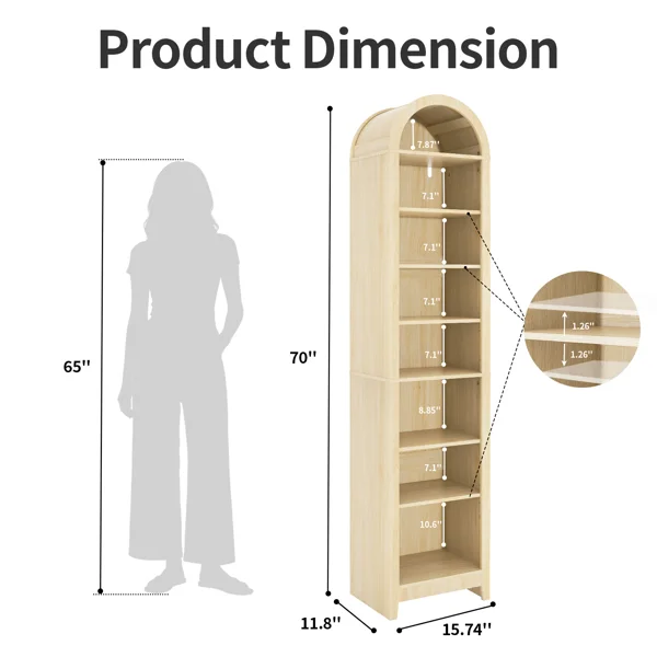 8-Tier Arched Dome Display Rack Particleboard Melamine-Faced Bookshelf 15.75*11.81*70in Oak view 5