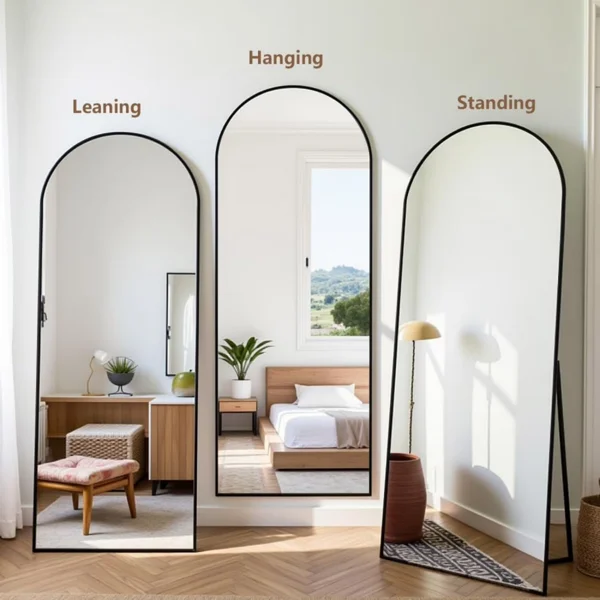 64"x21" Arched Full Length Mirror Freestading Full Body Floor Mirror, Black view 3