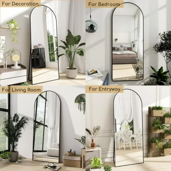64"x21" Arched Full Length Mirror Freestading Full Body Floor Mirror, Black view 6