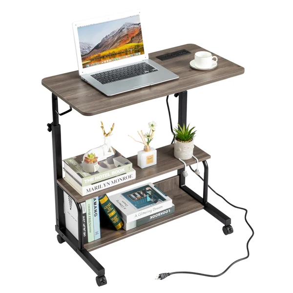 Grey Oak P2 15MM Particle Board with Melamine Coating Adjustable Computer Desk with 3 USB + 2 AC Outlets view 3