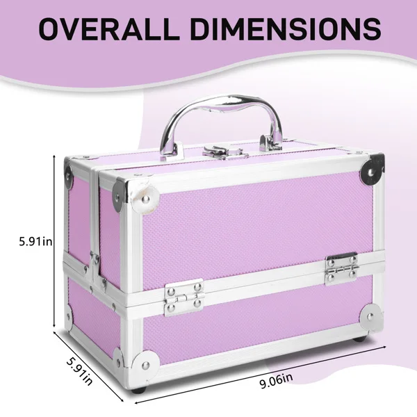 SM-2176 Aluminum Makeup Train Case Jewelry Box Cosmetic Organizer with Mirror 9"x6"x6" Pink view 3