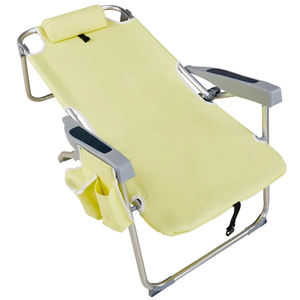63*70*99cm Heightened Oxford Cloth Silver White Aluminum Tube Bearing 100kg Beach Chair Yellow view 2
