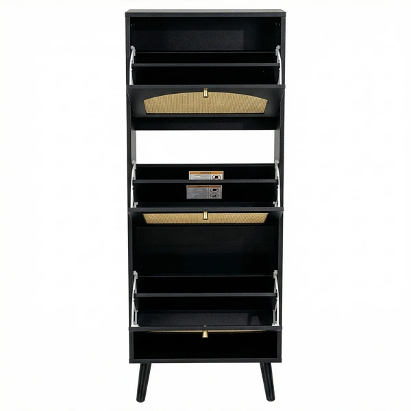 Rattan-fronted 3-tier shoe cabinet, particleboard, 54*24*135 cm, black view 3