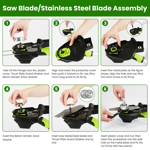 21V Electric Weed Edger Cordless String Trimmer Grass Mower Eater Bush Cutter with 16800RPM 2x 3000mAh Batteries 3.6-4.6FT Length 90° Rotatable Angle Saw Blade Steel Blade String Blade view 4