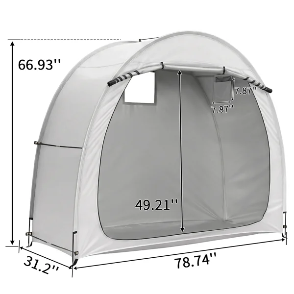 6.8x2.6FT Light Gray Arc Bicycle Storage Shed, 210D PU Silver Coated Oxford Cloth Bike Storage Tent with Fiberglass Frame view 5