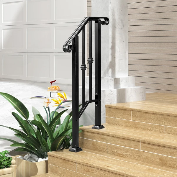 Matte Black Outdoor 1st Tier Iron Handrail view 3