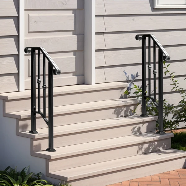 Matte Black Outdoor 1st Tier Iron Handrail view 5