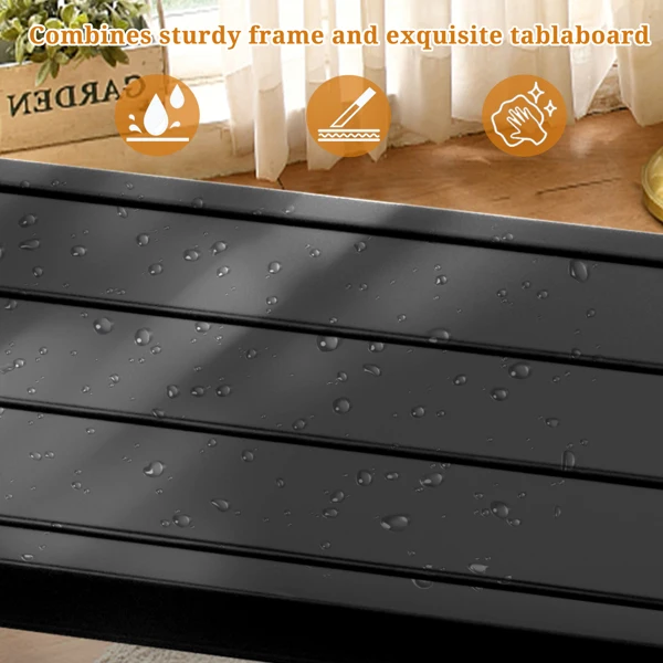 40" Outdoor Bar Table with Wheels, Rectangle Narrow Counter Height Table, Ideal Bar Height Table for Balcony Patio Garden Yard Poolside, Black view 6
