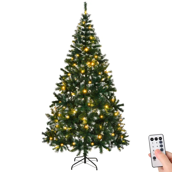 [Replace 13564928]7 FT Snow Tipped Artificial Christmas Tree with DIY 150 Warm Lights, Remote Control, 1100 Branch Tips and Sturdy Metal Stand, Green & Snow Tipped view 2