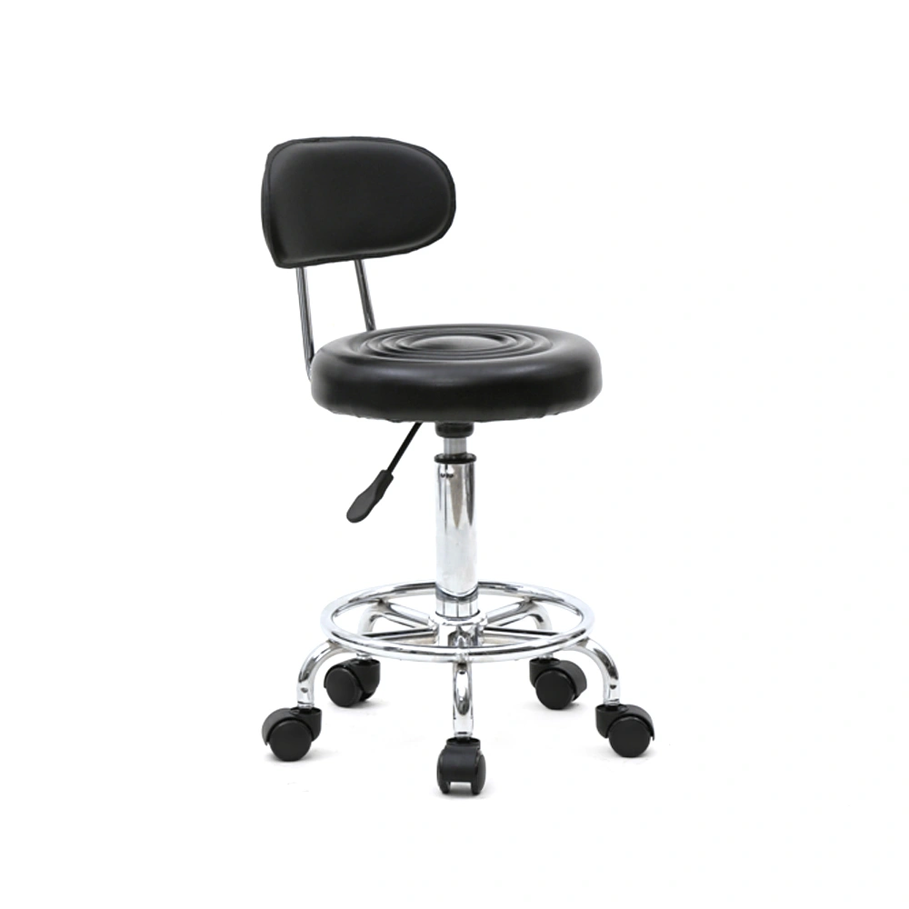 Adjustable Round Salon Stool with Backrest - Line Design, Black Professional Chair view 12