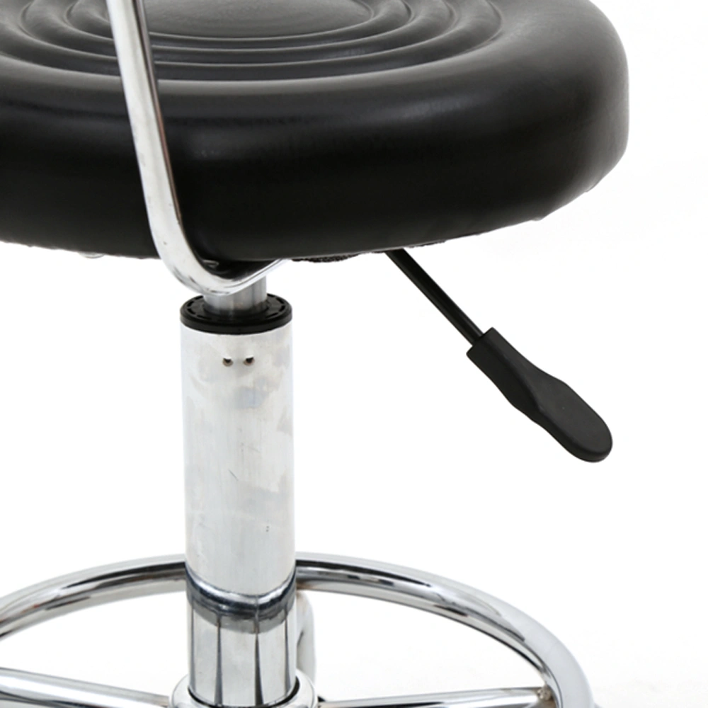 Adjustable Round Salon Stool with Backrest - Line Design, Black Professional Chair view 13