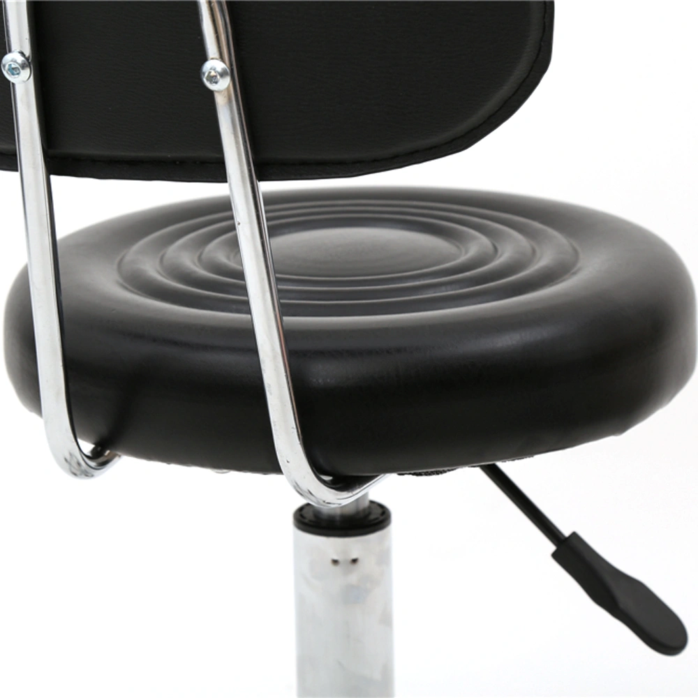 Adjustable Round Salon Stool with Backrest - Line Design, Black Professional Chair view 14