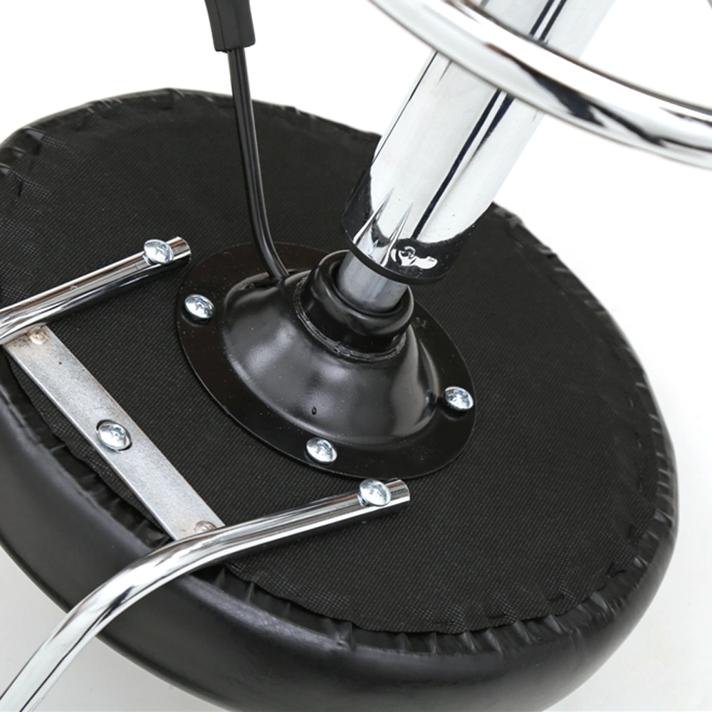 Adjustable Round Salon Stool with Backrest - Line Design, Black Professional Chair view 15