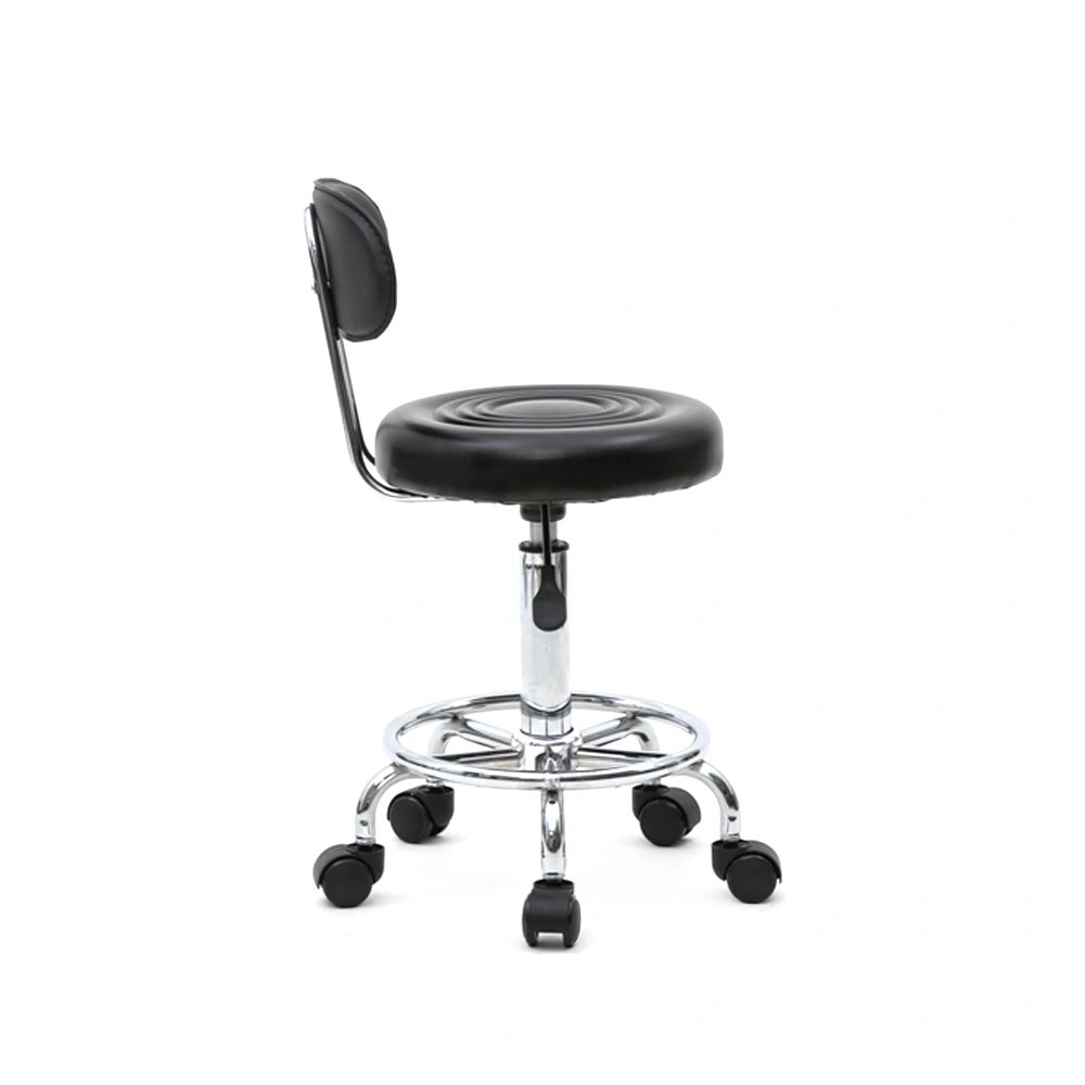 Adjustable Round Salon Stool with Backrest - Line Design, Black Professional Chair view 18