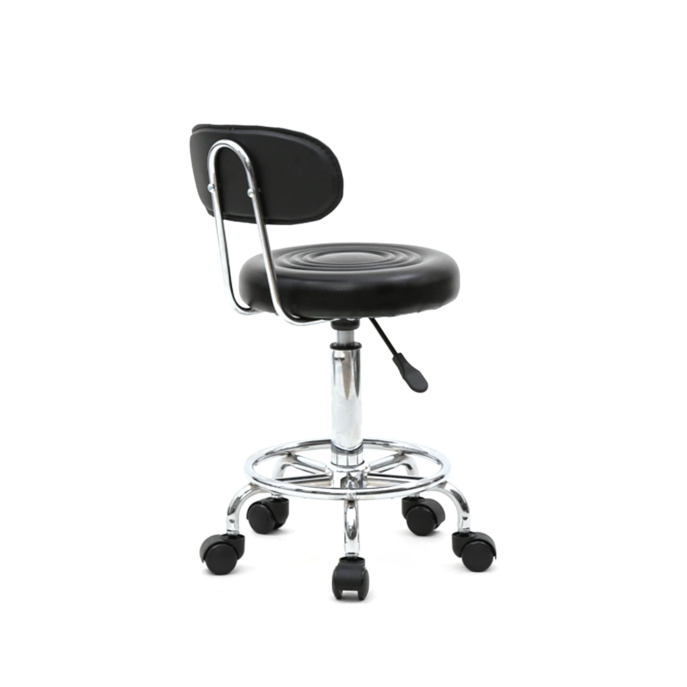 Adjustable Round Salon Stool with Backrest - Line Design, Black Professional Chair view 19