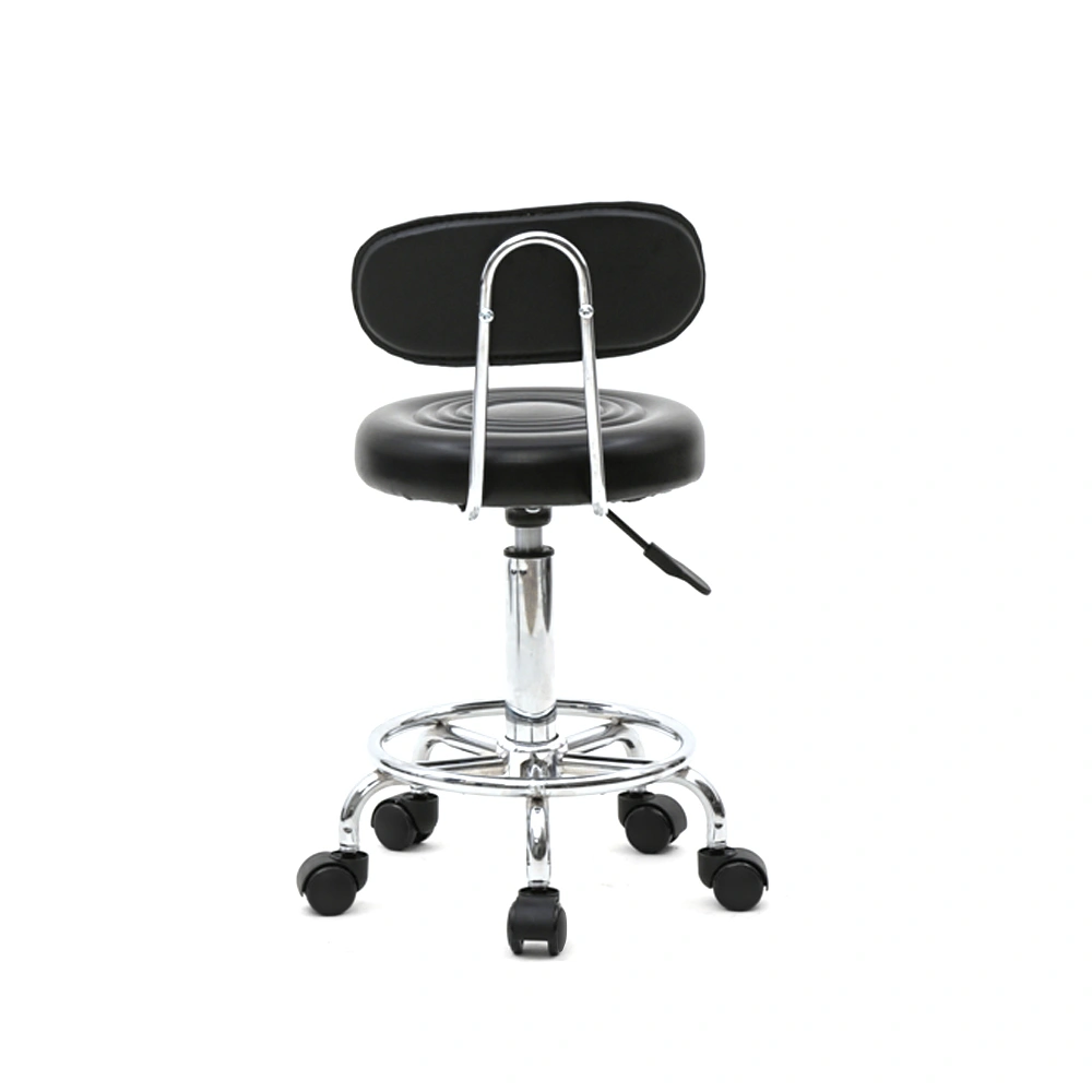 Adjustable Round Salon Stool with Backrest - Line Design, Black Professional Chair view 20