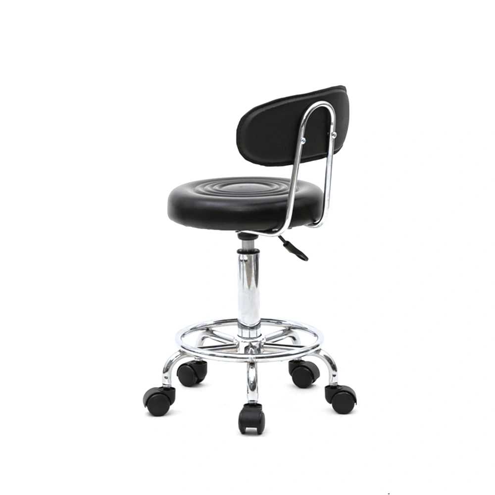 Adjustable Round Salon Stool with Backrest - Line Design, Black Professional Chair view 21