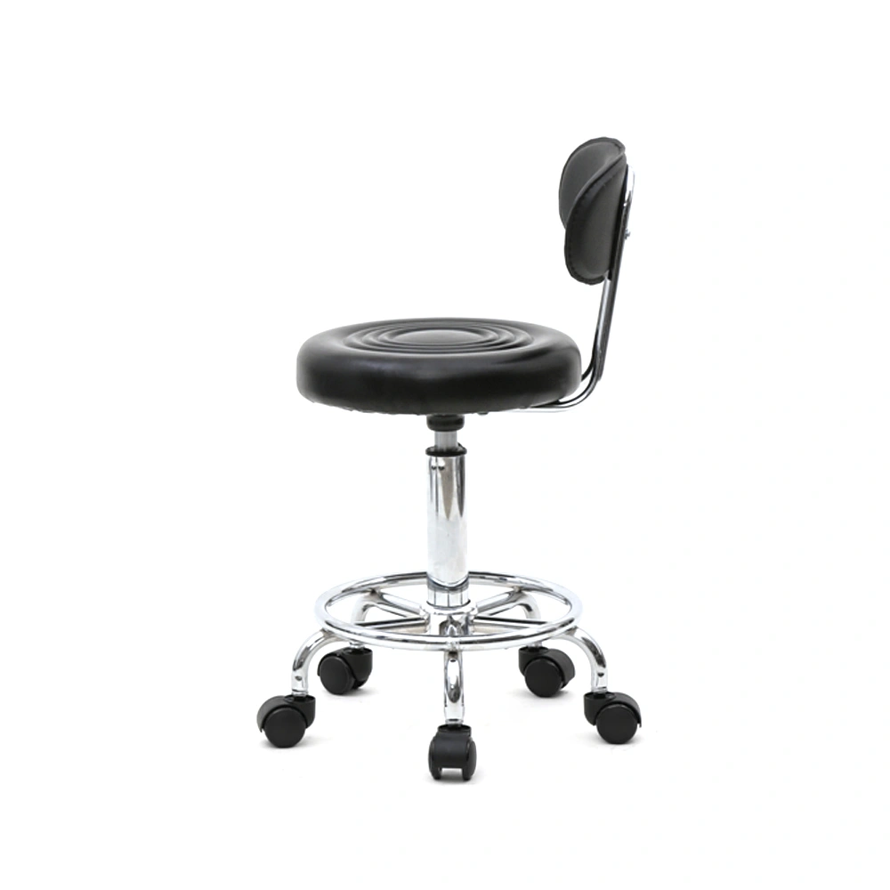 Adjustable Round Salon Stool with Backrest - Line Design, Black Professional Chair view 22