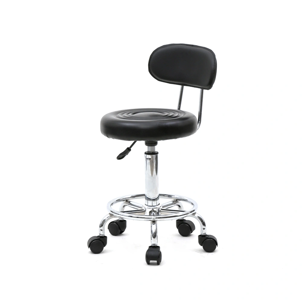 Adjustable Round Salon Stool with Backrest - Line Design, Black Professional Chair view 23