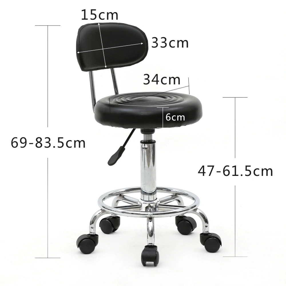 Adjustable Round Salon Stool with Backrest - Line Design, Black Professional Chair view 24