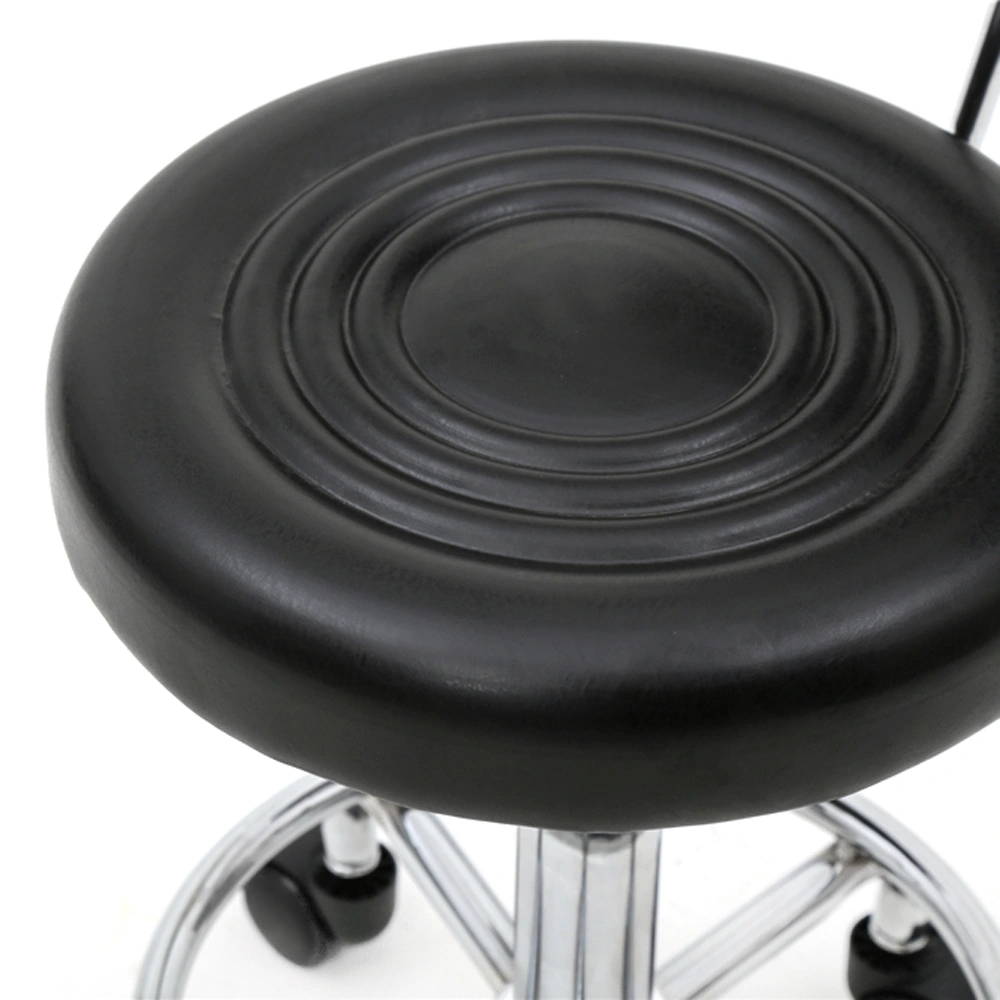 Adjustable Round Salon Stool with Backrest - Line Design, Black Professional Chair view 3