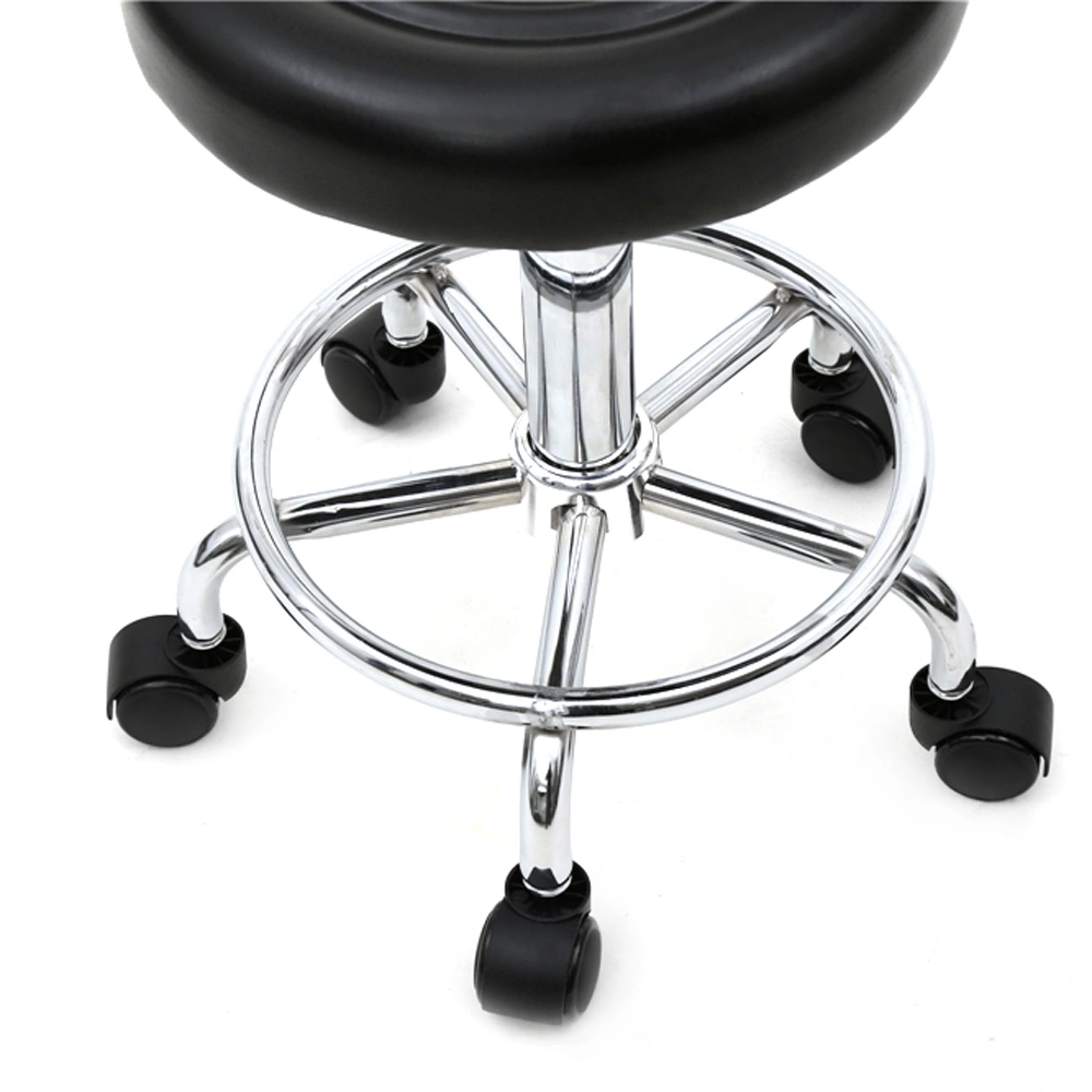 Adjustable Round Salon Stool with Backrest - Line Design, Black Professional Chair view 4