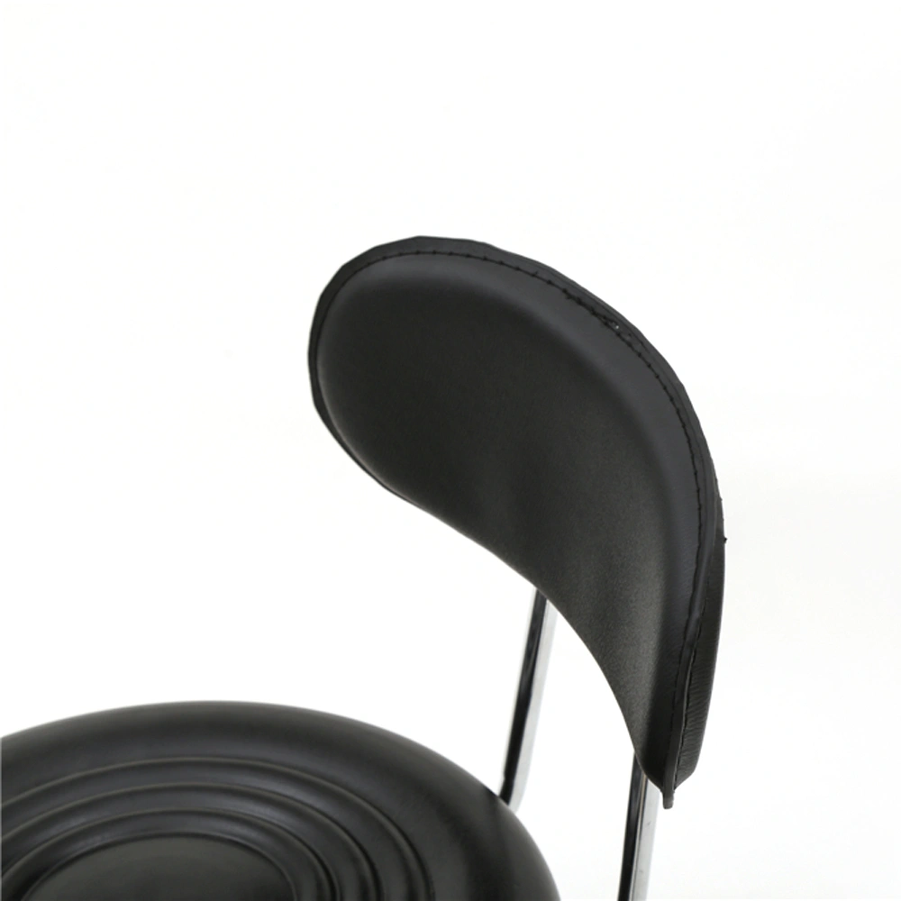 Adjustable Round Salon Stool with Backrest - Line Design, Black Professional Chair view 5