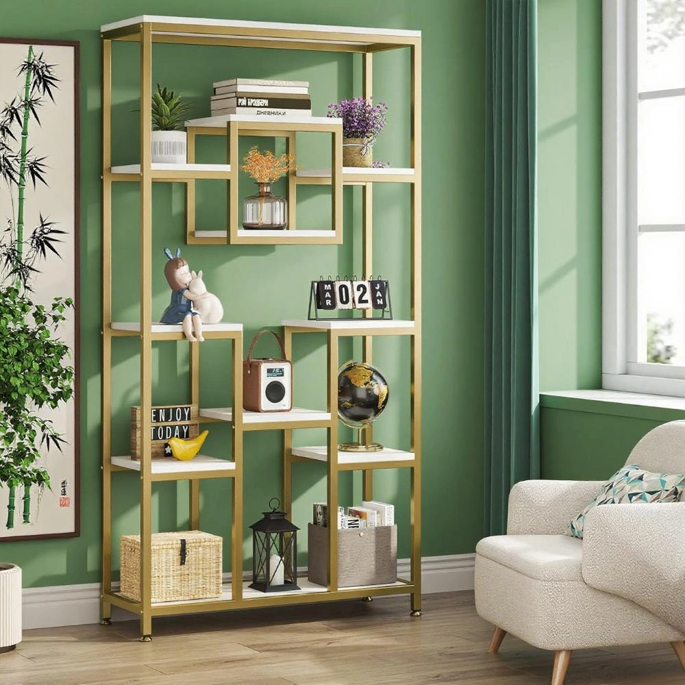 Modern Book Shelf Storage Cabinet, Open Front Organizer Rack for Home Office Living Room, Brown Wood Finish, Durable Engineered Wood