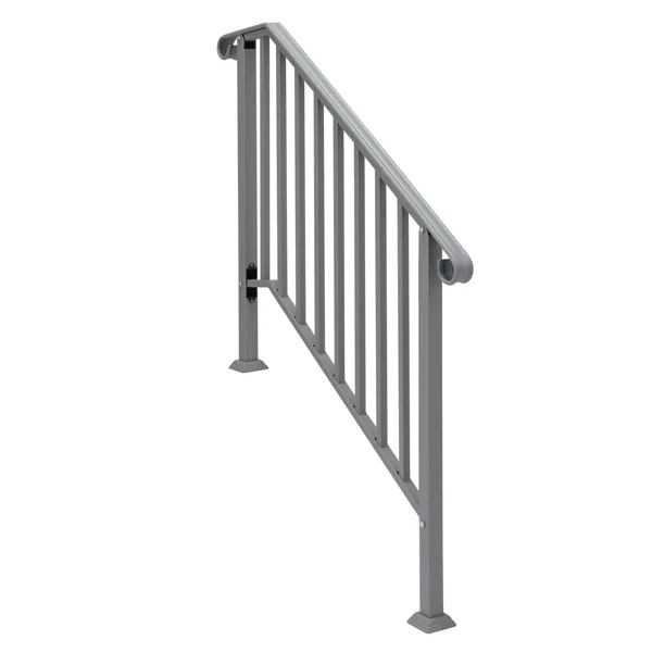 Silver Outdoor 3-Step Iron Handrail view 3