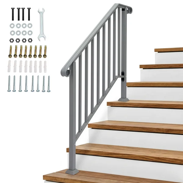 Silver Outdoor 3-Step Iron Handrail view 5