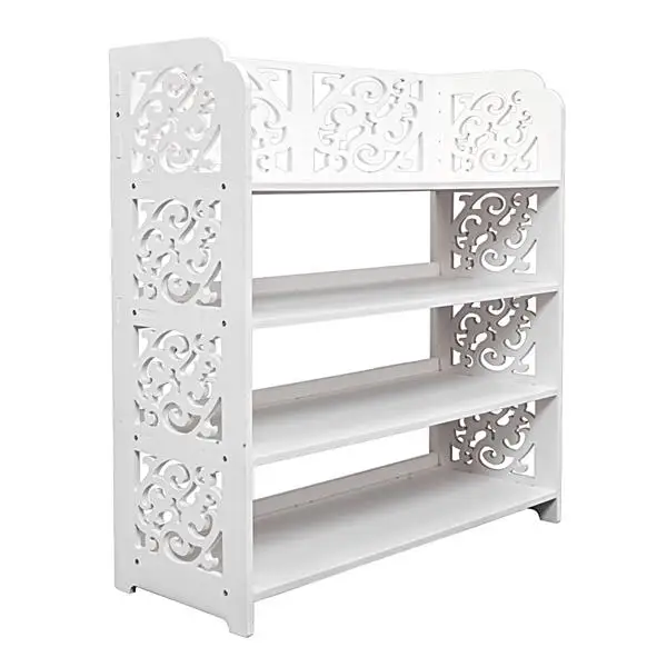 Wood-plastic Board Four Tiers Carved Shoe Rack White B view 2