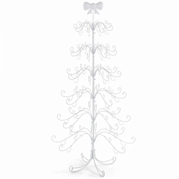 6ft White PVC Metal Artificial Christmas Tree with Bow Topper, No Extra Ornaments, Daily Decor Tree view 2