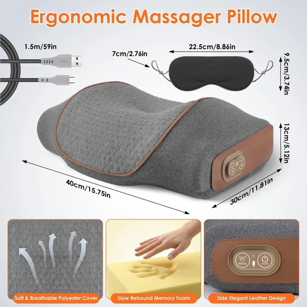 3 in 1 Neck Massager Pillow with Vibration, Air Compression & Heat Therapy, Ergonomic Memory Foam Neck Pillow for Neck & Shoulder Pain Relief view 3