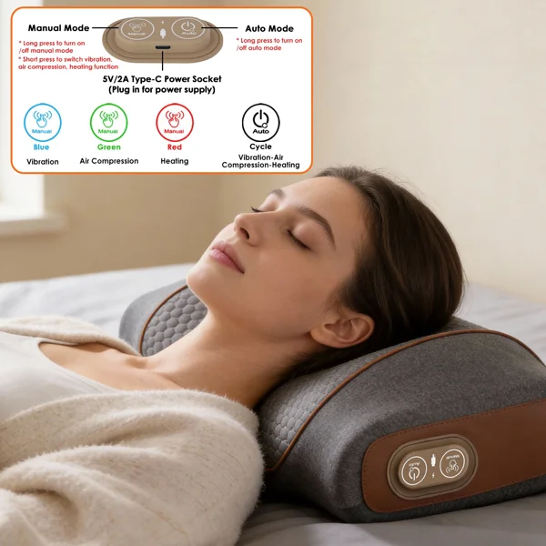 3 in 1 Neck Massager Pillow with Vibration, Air Compression & Heat Therapy, Ergonomic Memory Foam Neck Pillow for Neck & Shoulder Pain Relief view 6