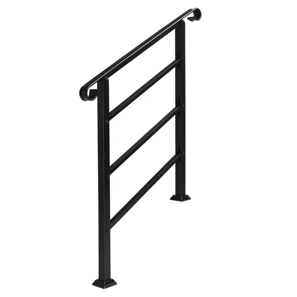 Handrails for Outdoor Steps, Wrought Iron Handrail Fits 1 or 3 Steps, Transitional Handrail with Installation Kit, Black view 3