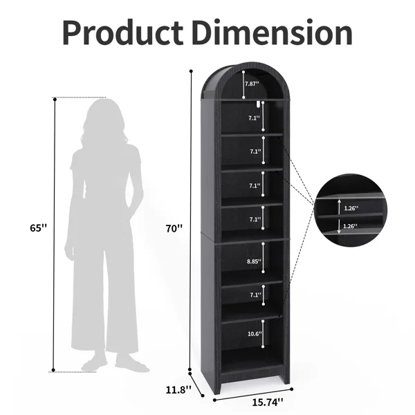 8-Tier Arched Dome Display Rack Particleboard Melamine-Faced Bookshelf 15.75*11.81*70in Black view 5