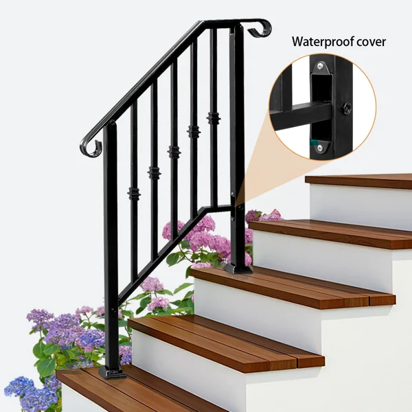 [Same Code:89100953]Matte Black Outdoor 2-Step Iron Handrail view 2
