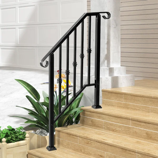 [Same Code:89100953]Matte Black Outdoor 2-Step Iron Handrail view 6