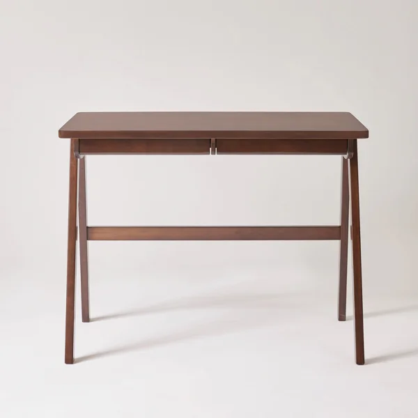 100% Solid Rubber Wood Computer Desk, Retro Walnut Writing Desk with Drawer, Sturdy A-Frame Leg, 39.37"×21.65", 0.71" Standard Thick Home Office Study Table view 2