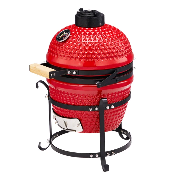 13-inch Portable Ceramic Charcoal Grill with Grill Stand, Stainless Steel Cooking Grate, Heat Deflectors and Ash Tool for Outdoor Cooking and Camping, Red view 2