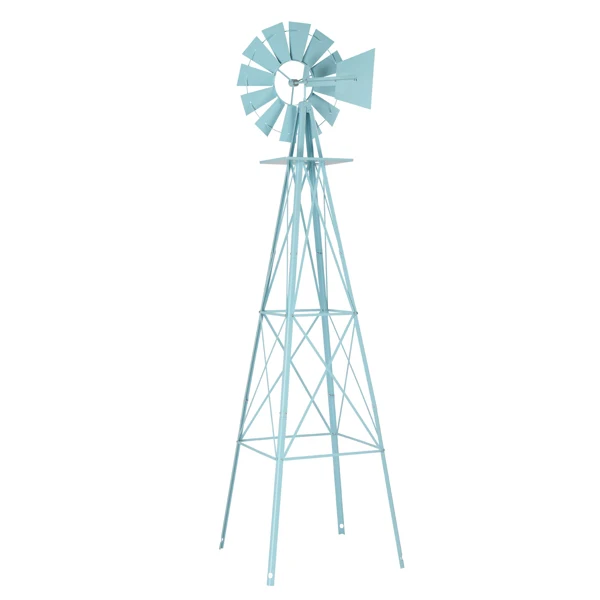 8FT Weather Resistant Yard Garden Windmill Blue view 5